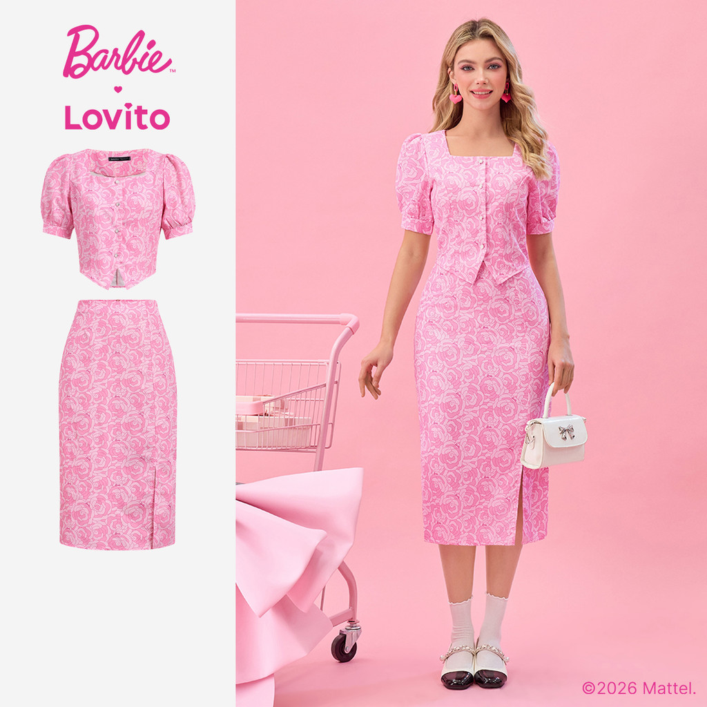 (New arrival) Barbie™ X Lovito  Tops ou Bottoms Casuais com Botões Estampa Primavera/verão para Mulheres. KSBL2PAD030 em Oferta na Shopee