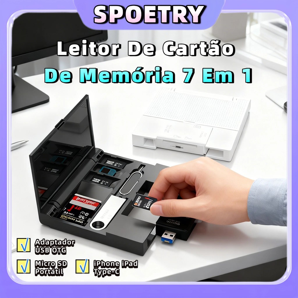 Leitor De Cartões 7 Em 1 USB 3.0/- C SD Micro TF CF MS Adaptador Flash Para PC Portátil Inteligentes Multi OTG