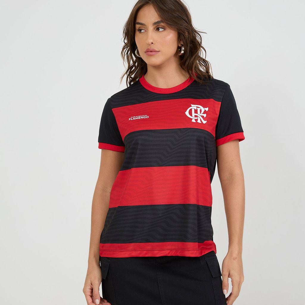 Camiseta Flamengo Feminina Licenciada Braziline Vermelha e Preta Rubro Negra Camisa de Time Torcedora Casual Premium