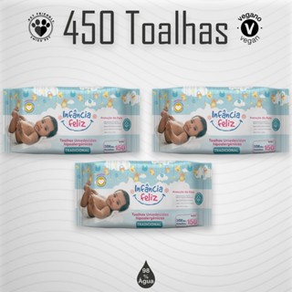 Kit 03 Pacotes Toalhas Umedecidas INFÂNCIA FELIZ 150 Folhas - Vegano - 98% Água em Oferta na Shopee