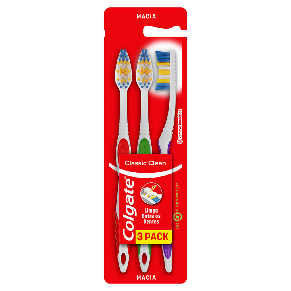 Escova Dental Colgate Classic Clean 3 Unidades em Oferta na Shopee