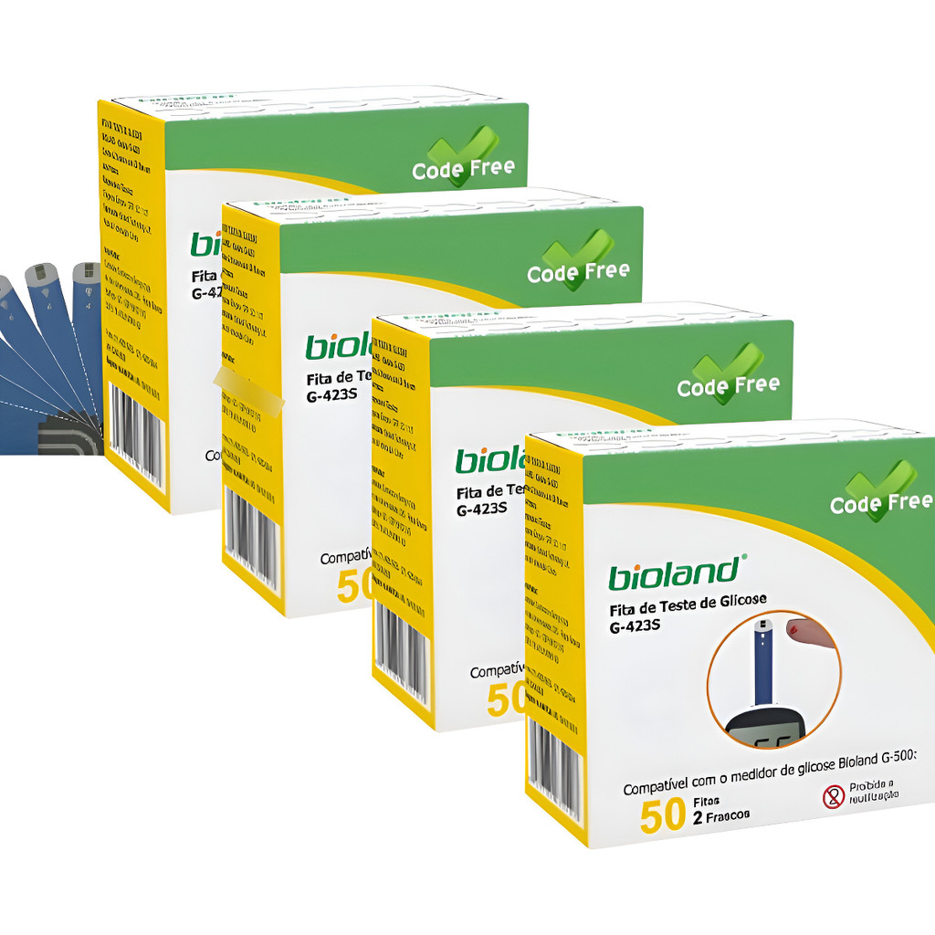 Kit 200 Tiras Glicose Bioland Fitas Medir Glicemia Diabetes