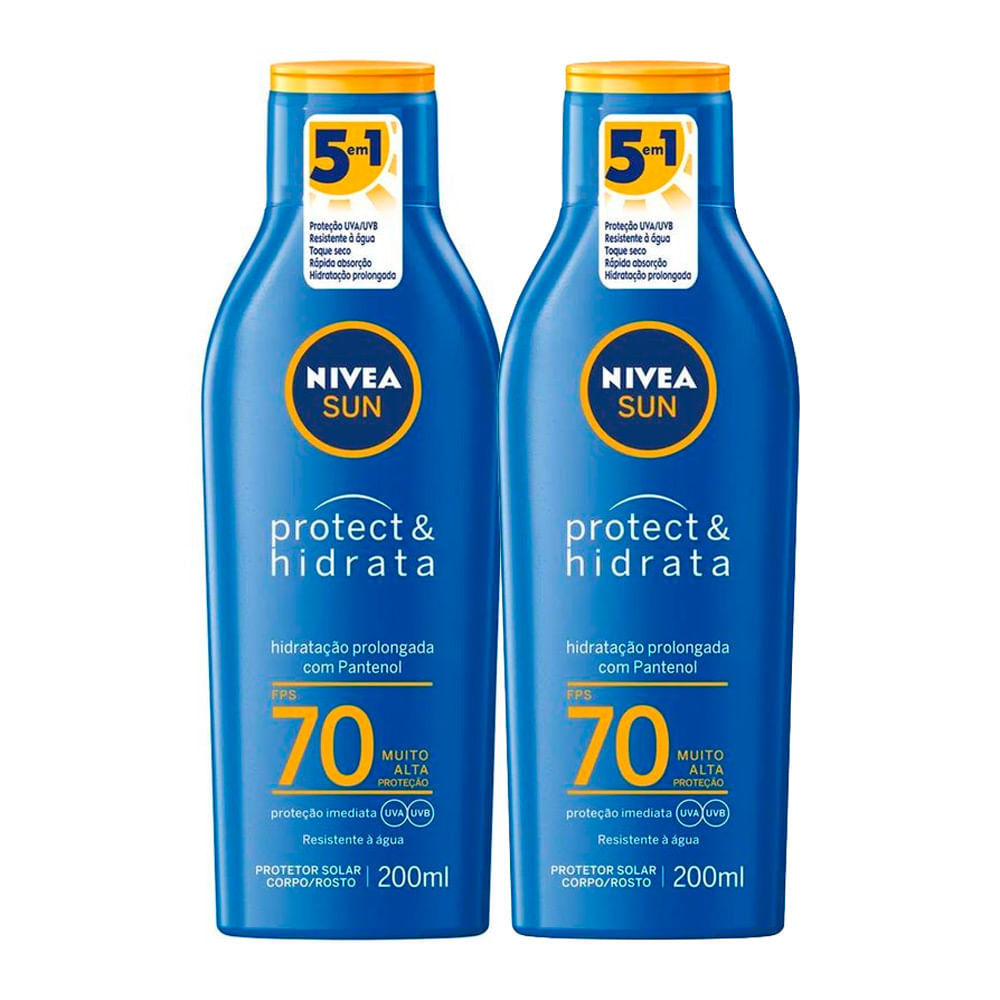 Kit 2 Protetor Solar Nivea Sun Protect & Hidrata FPS 70 Loção 200ml em Oferta na Shopee