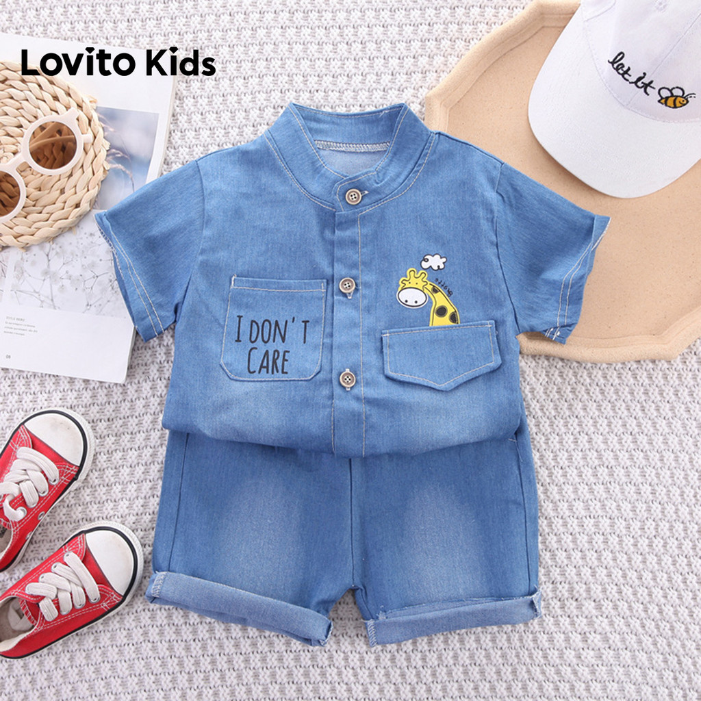 Lovito Kids  Conjuntos de Shorts Casuais Padrão Lavado Bolso Primavera/verão Shorts Azul Escuro para Meninos LNL136297 em Oferta na Shopee