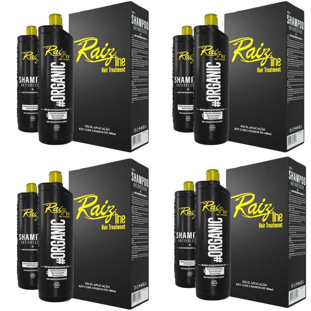 4 Kit Semi Definitiva Orgânica Raiz Line 1L Alisamento inteligente