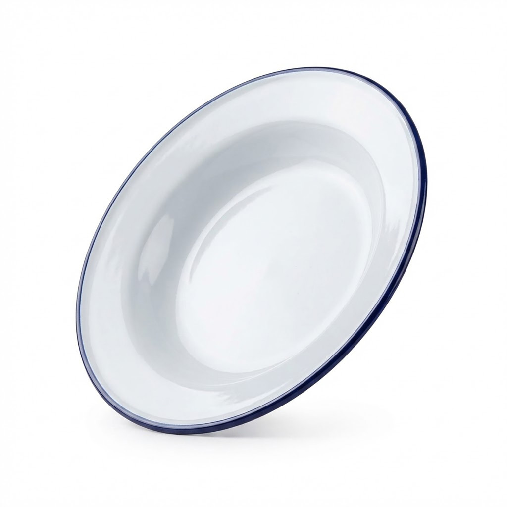 Prato Esmaltado Branco 22cm Ágata Milla Fundo Sopa Caldo 300ml Antigo Vintage Camping Decoração