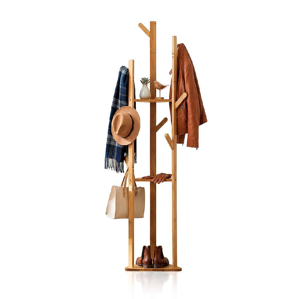 Cabideiro Bambu Chão Arara Roupa Bolsa 168CM Gancho Multiuso mancebo Prateleira Sapateira chapéu