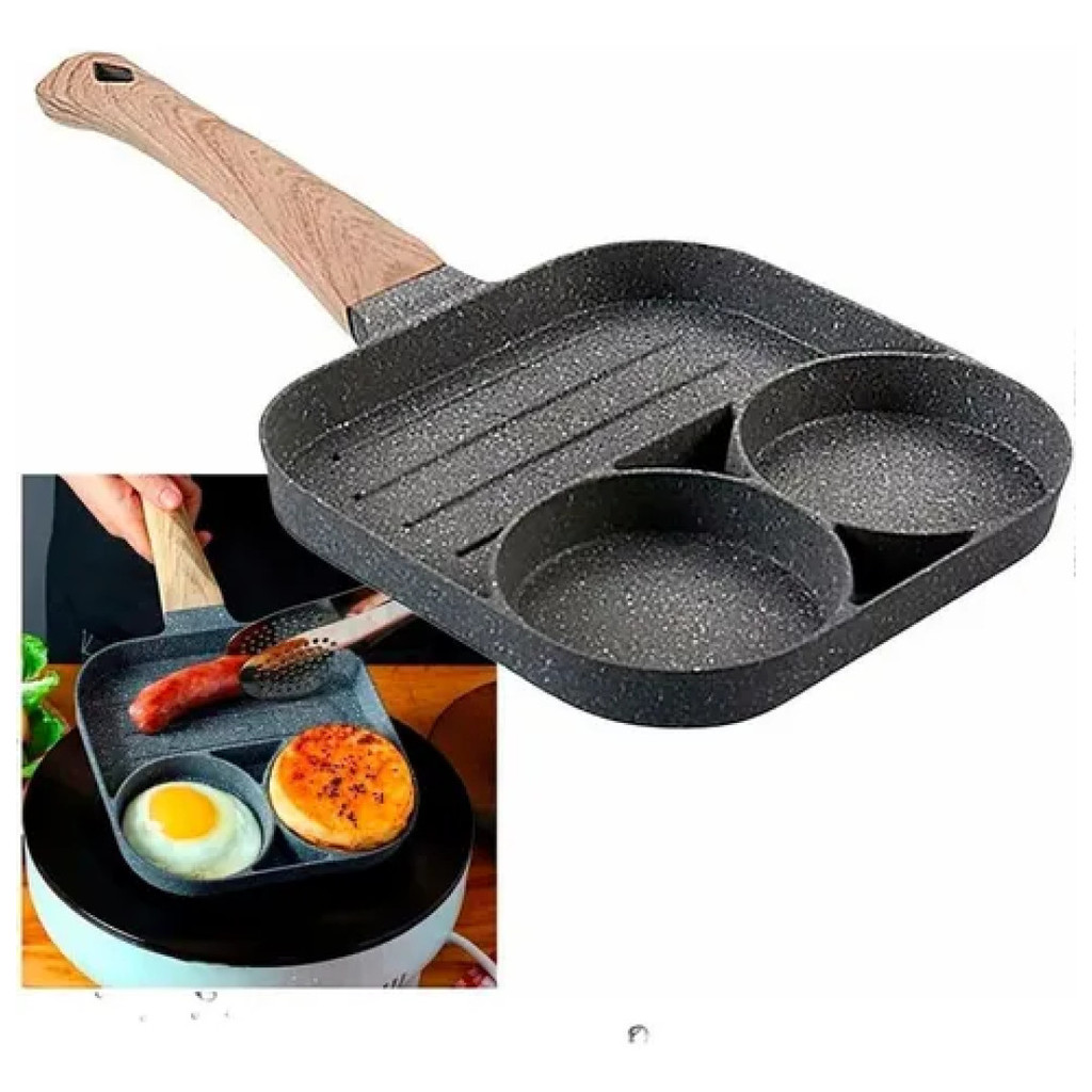 Frigideira Antiaderente 4 Ou 3 Partes Hambúrguer Ovo Carne