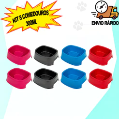 Kit 8 Comedouro Bebedouro Cachorro Gato 300ml Pet Shop Água ou Ração