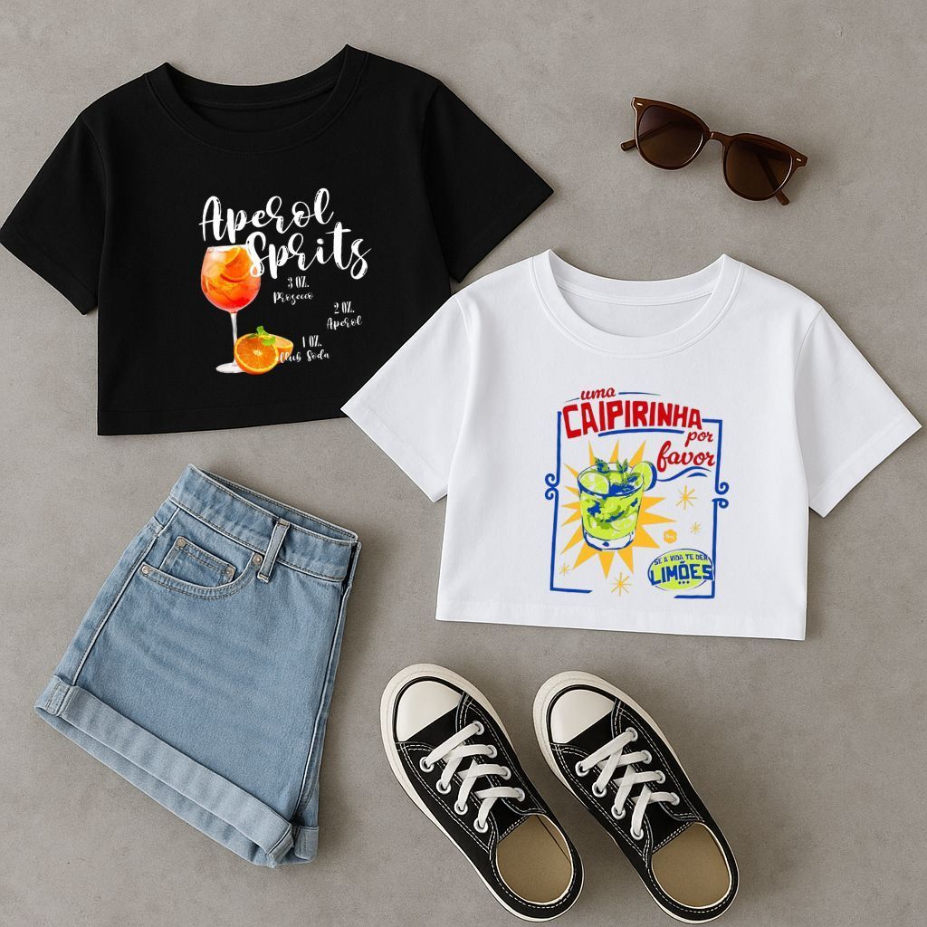 Kit 2 Cropped Feminino Oversized Estampado Frases Algodão Camiseta T-Shirt Urbano