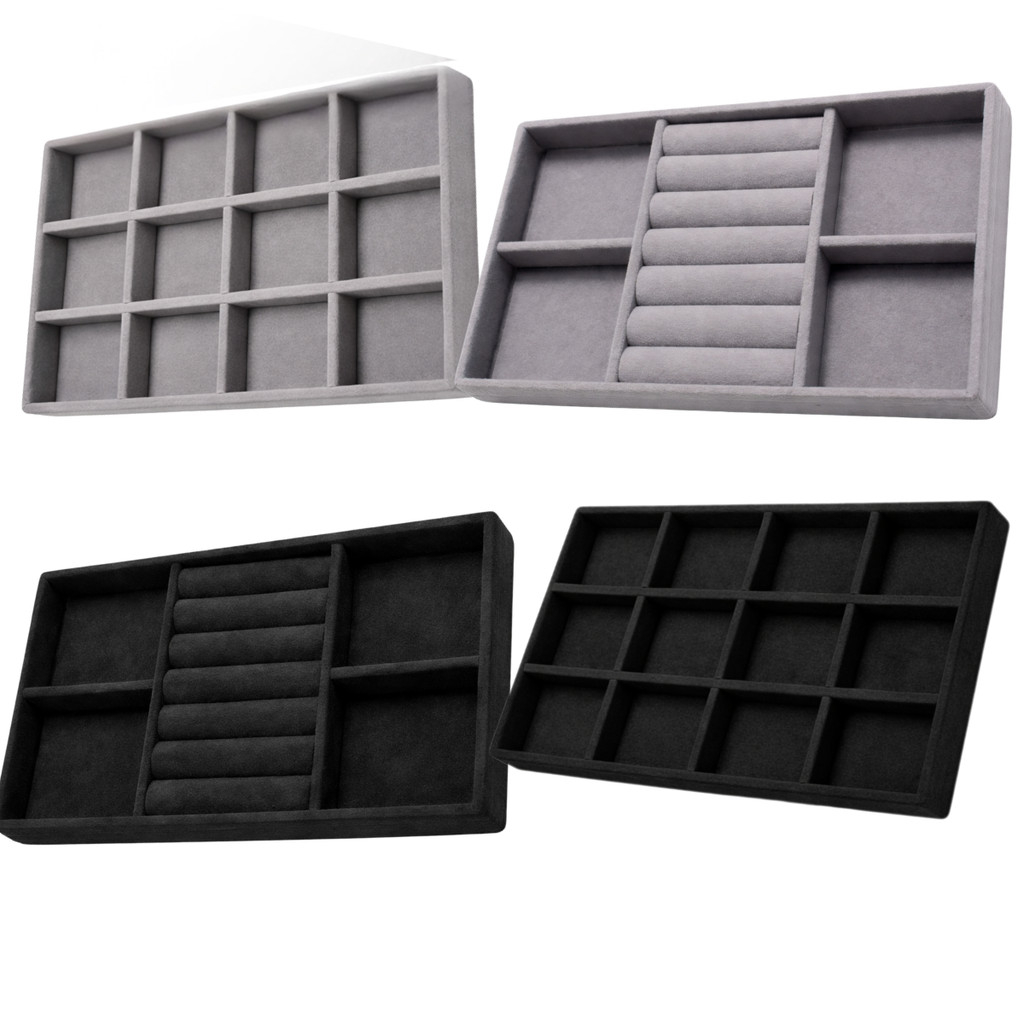 Bandeja Porta Joias 12 Divisórias Camurça Organizador Bandeja Para Anéis Brincos