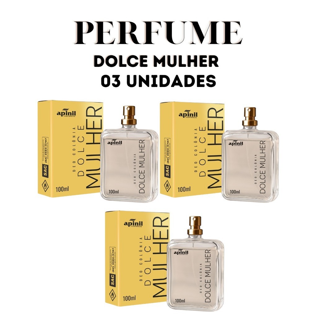 Kit 3 unidades Perfume Feminino Deo Colônia Dolce Mulher  100ml Apinil