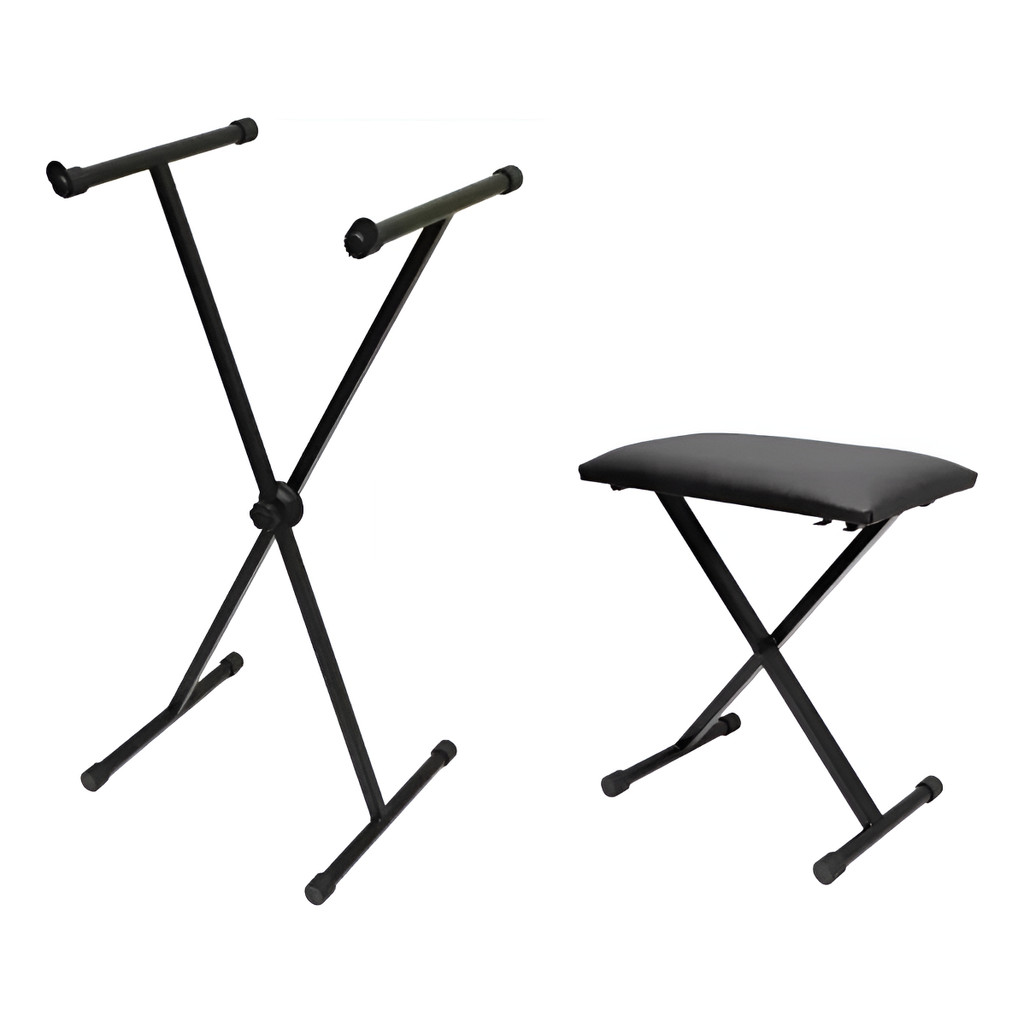 Kit Suporte E Banqueta Em X Para Teclado Saty Sx01 Regulavel - Preto