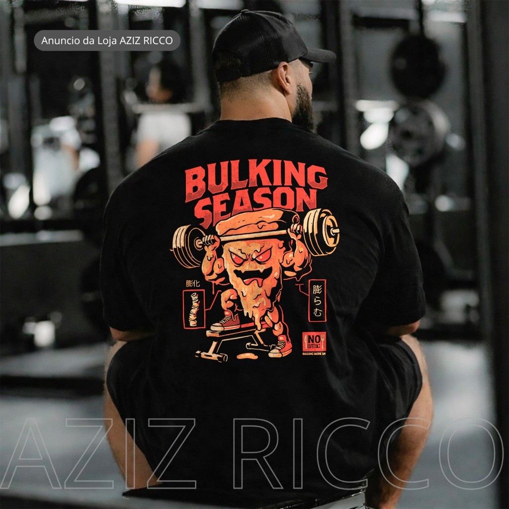Camiseta Oversized Pizza Bulking Season Treino 100% Algodão Streetwear Academia Unisexx Academia,  Algodão,  Streetwea.