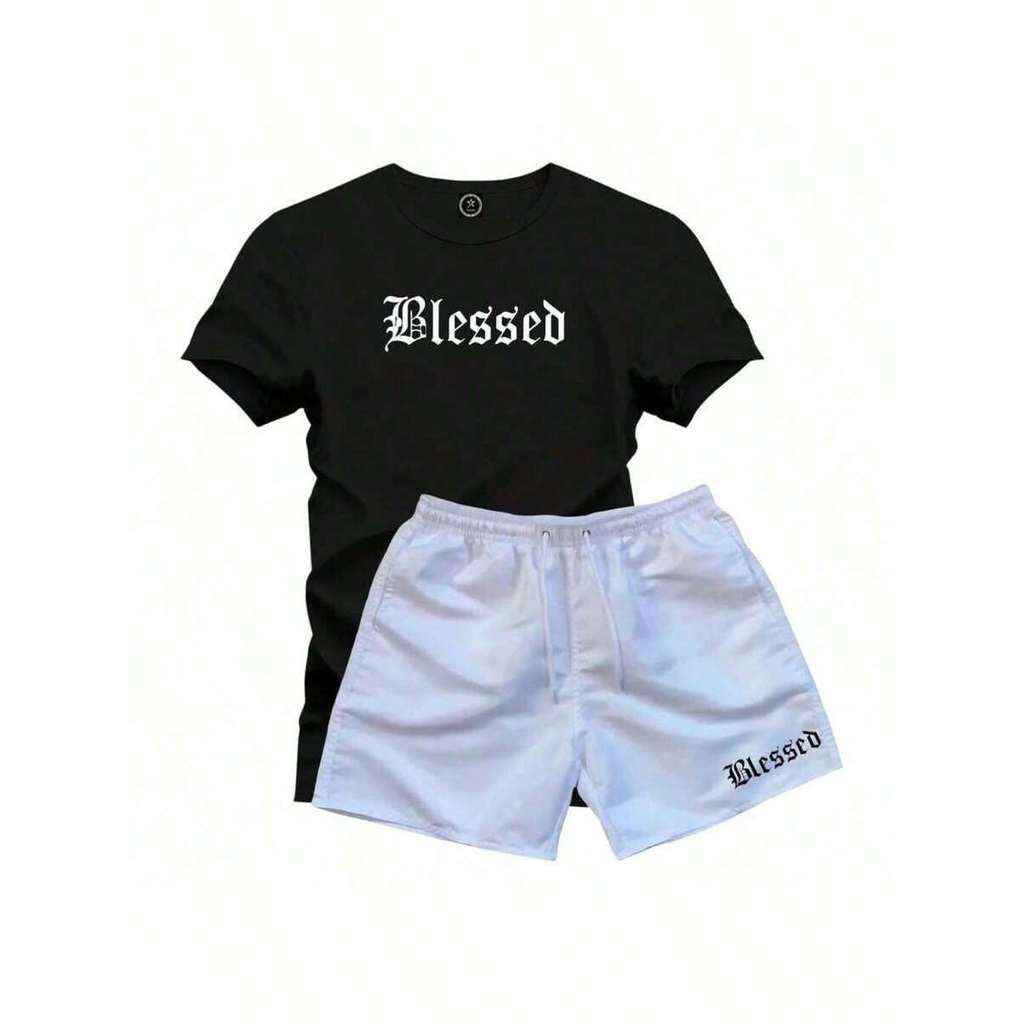 Conjunto Blessed Camiseta 100% Algodão + Short Tactel Branco Kit Streetwear Lançamento