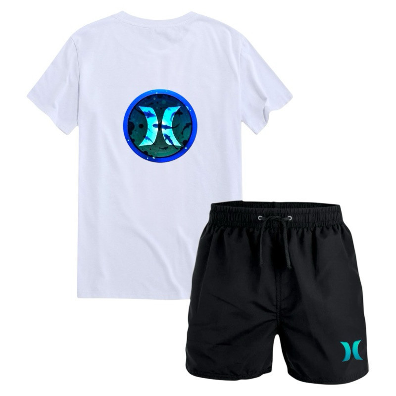conjunto masculino camiseta 100% algodão premium fio 30.1 + bermuda short tectel MODA praia HRLY — imagem 2 de 2