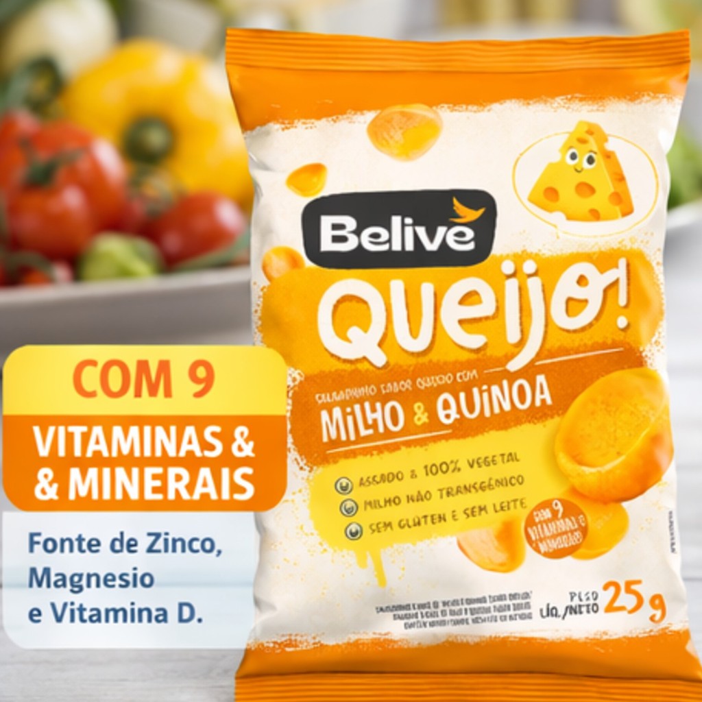 Kit 12 Salgadinho BELIVE Sabor Queijo S/ Gluten 25g