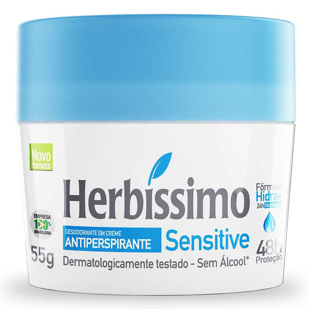 Desodorante em Creme Herbíssimo Sensitive Antiperspirante 48h sem Álcool 55g em Oferta na Shopee