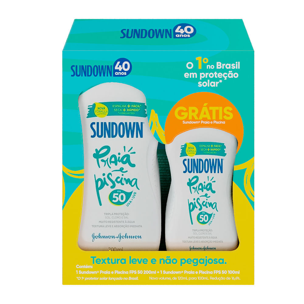 Protetor Solar Sundown Praia e Piscina FPS 50 200ml e Ganhe Protetor Solar Sundown 100ml em Oferta na Shopee
