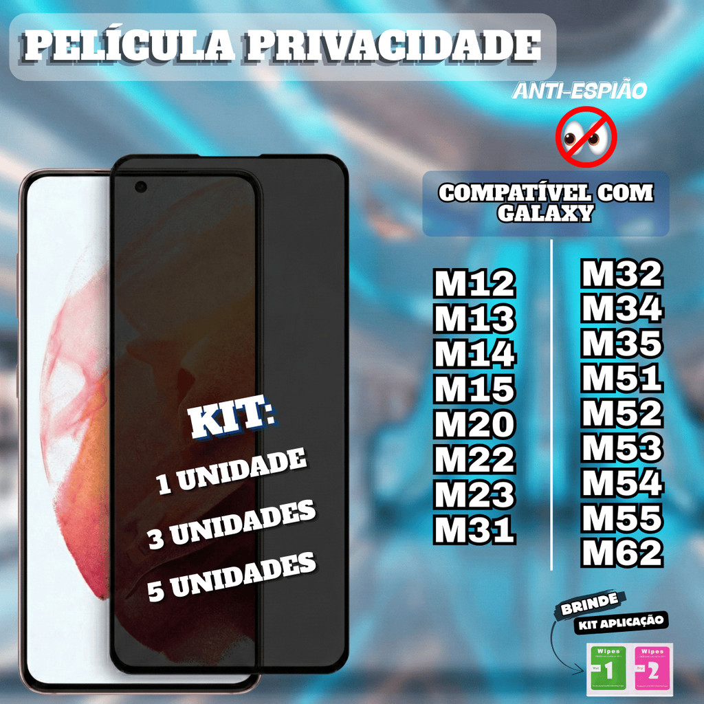 Película Privativa Privacidade 3D Compatível Samsung Galaxy M12 M13 M23 M31 M34