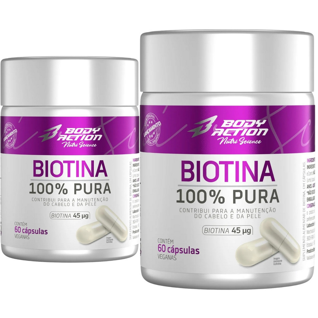 Imagem Kit 2x Biotina 100% Pura Pote 120 Cápsulas Bodyaction