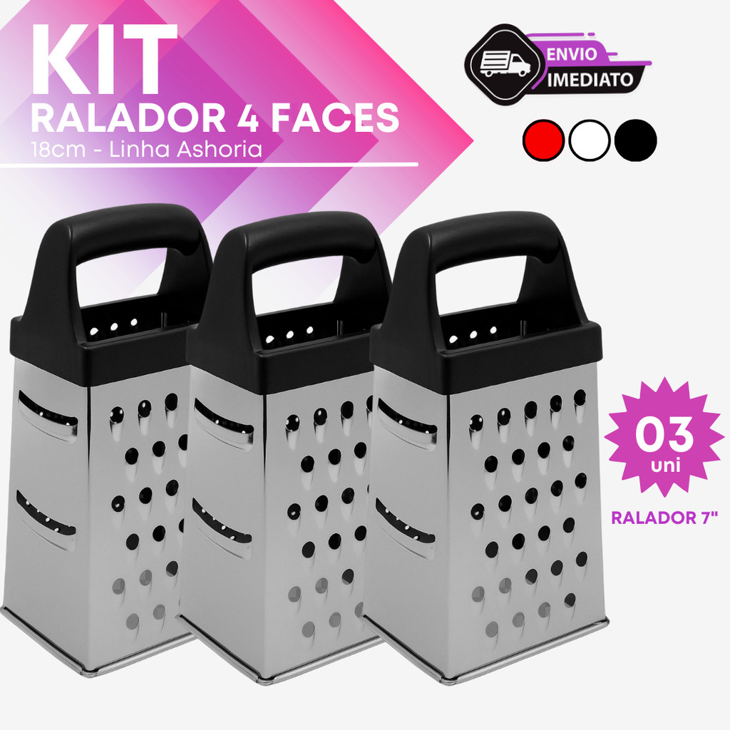 Kit 3 Ralador Inox 4 Faces 18cm Profissional Cozinha Restaurante Queijo Legumes Verduras Inox em Oferta na Shopee