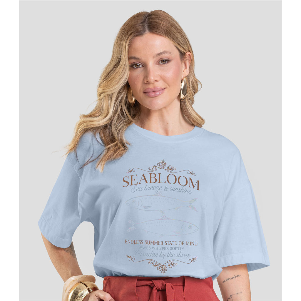 T- Shirt Oversized Feminina Estampada Dianna Azul