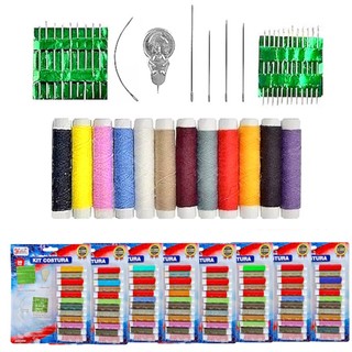Combo com 10 Kit Costura Reparo de Roupas Conjunto de 26 Agulhas e 12 Linhas Coloridas 39 Peças Cada