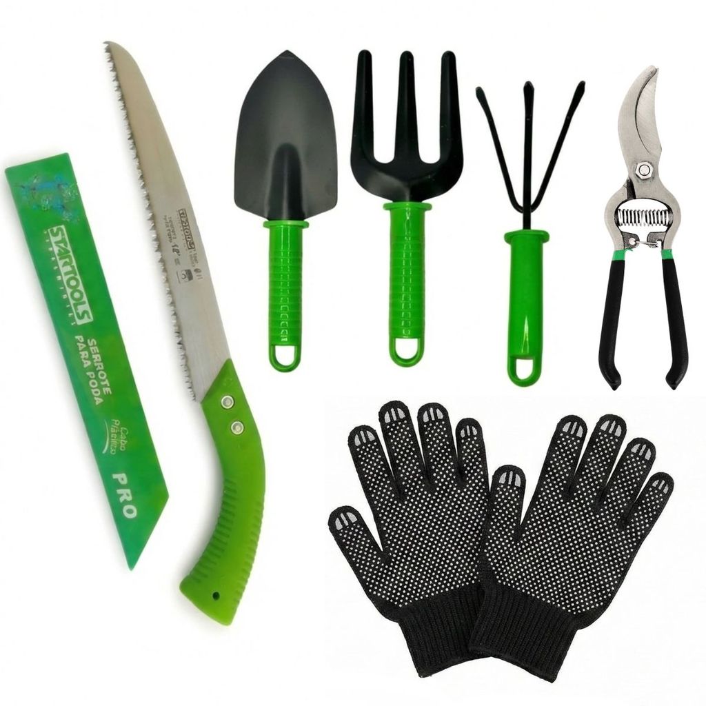 Kit Jogo Jardinagem 6 Pçs Tesoura Serrote Jardim Pá Garfo