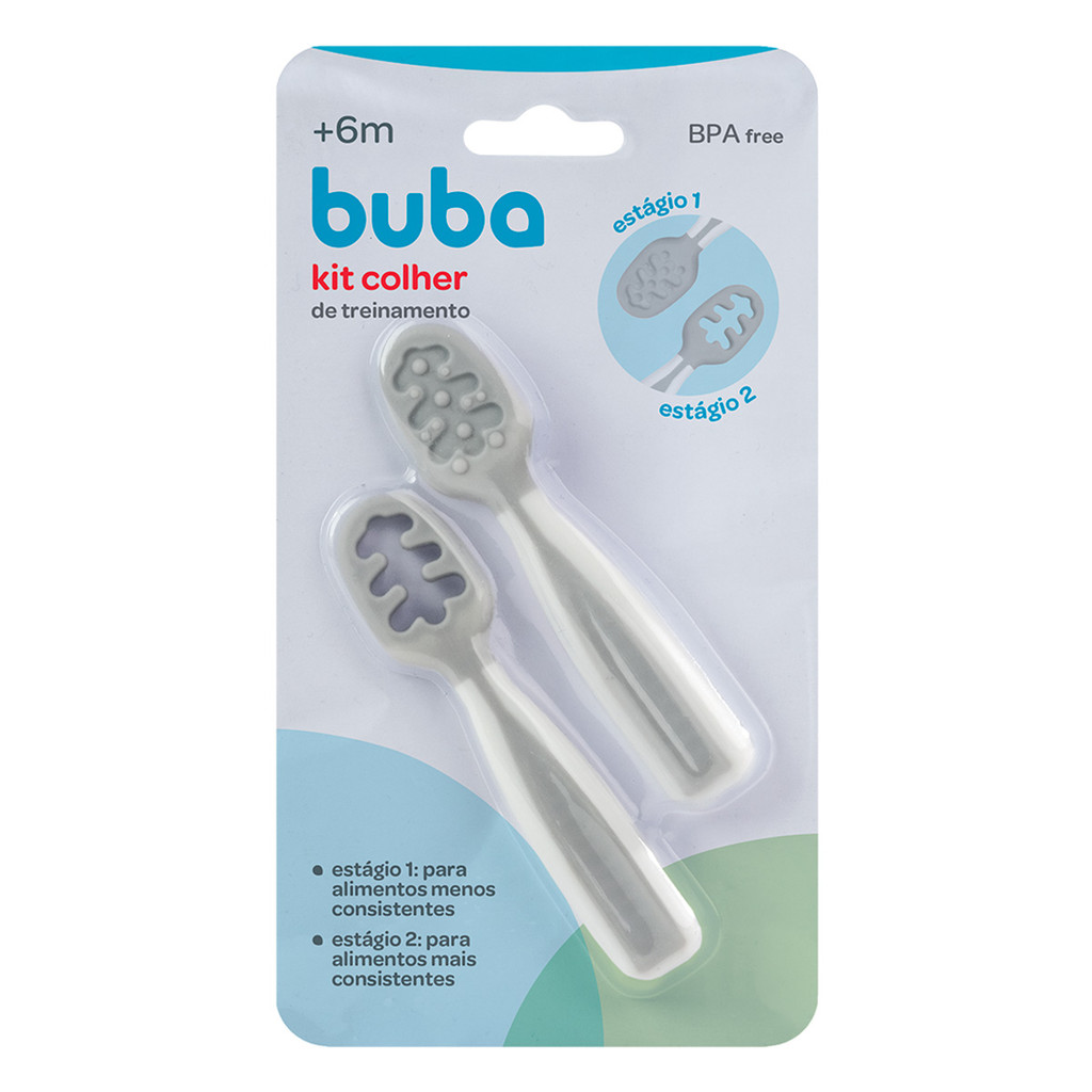 Kit 2 Colheres de Treinamento Autoalimentação 6m+ Buba Cinza