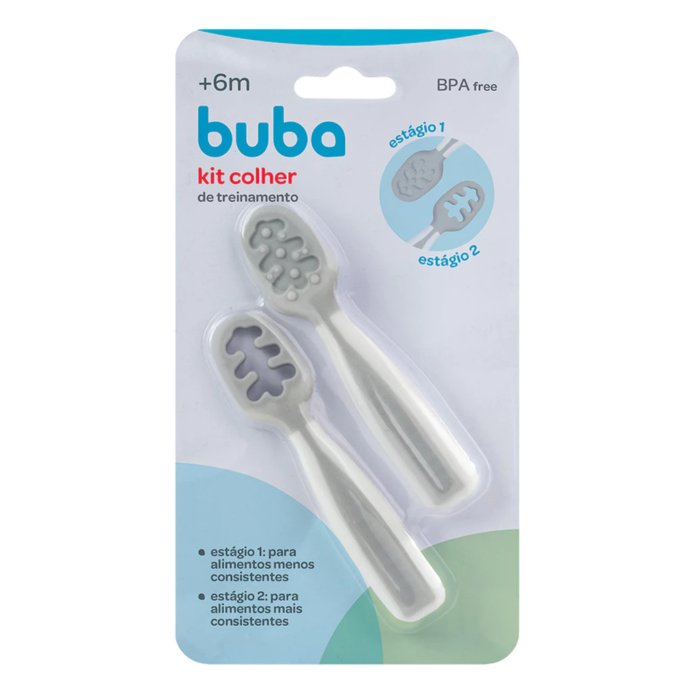 Kit 2 Colheres de Treinamento Autoalimentação 6m+ Buba Cinza