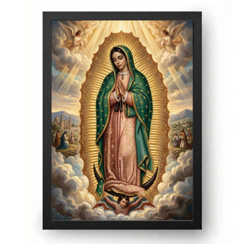 Quadro Placa Decorativa Nossa Senhora de Guadalupe Fundo Dourado