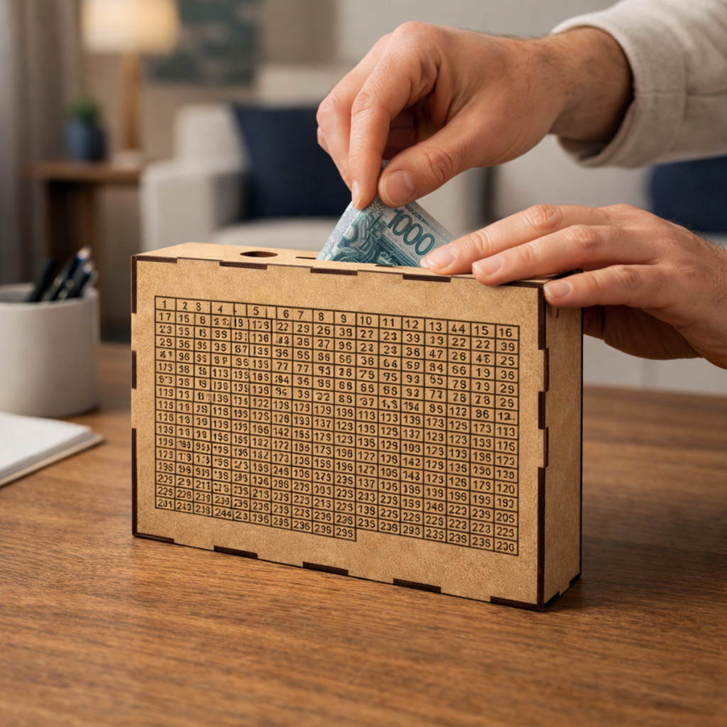 Caixa Cofre Desafio Financeiro MDF 250 Depósitos Meta 5 Mil ou 10 Mil para Organização Financeira