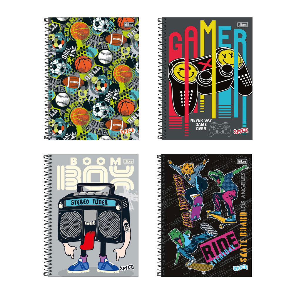 Caderno espiral capa dura universitário 1x1 80 folhas Spice Masculino Tilibra