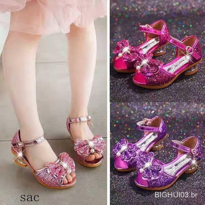 Sandálias Infantis para Meninas, Sapatos de Dança Estilo Princesa, Novidade de Verão, Estilo Coreano, Salto Alto, Bico d