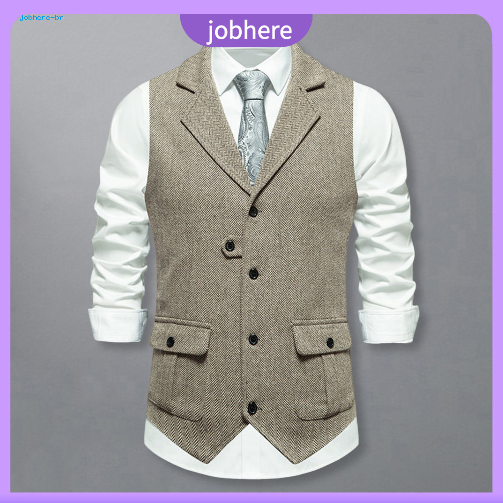 Men Suit Vest Office Attire Men's Slim Fit Single Breasted with Lapel Sleeveless Formal Waistcoat for Business Solid Col