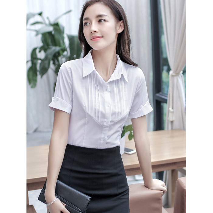 Roupas femininas de verão, roupa profissional, camisa branca feminina de manga curta, roupa Formal, camisa Slim Fit, est