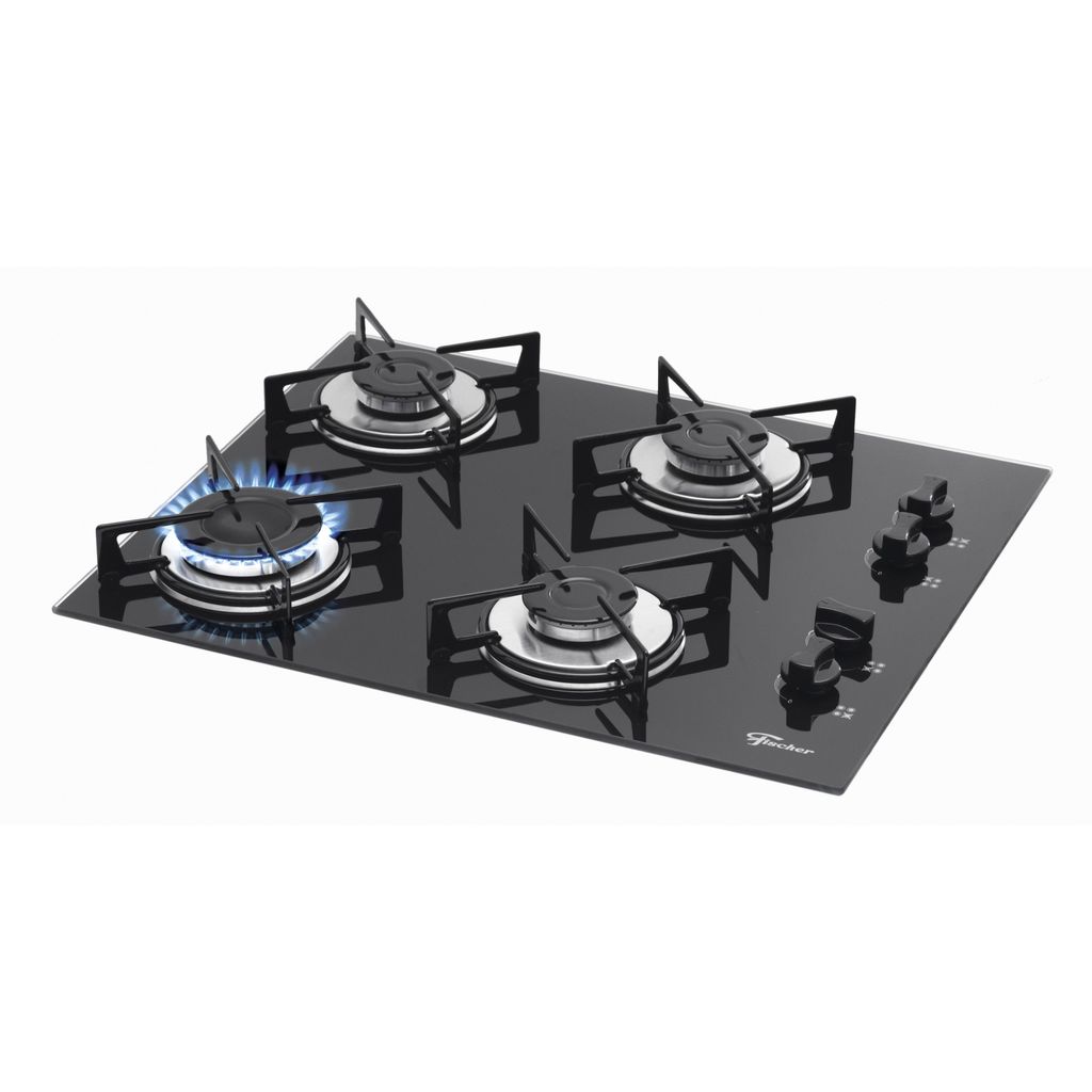 Cooktop a Gás Fischer 4 Bocas com Mesa de Vidro Preto – Bivolt em Oferta na Shopee