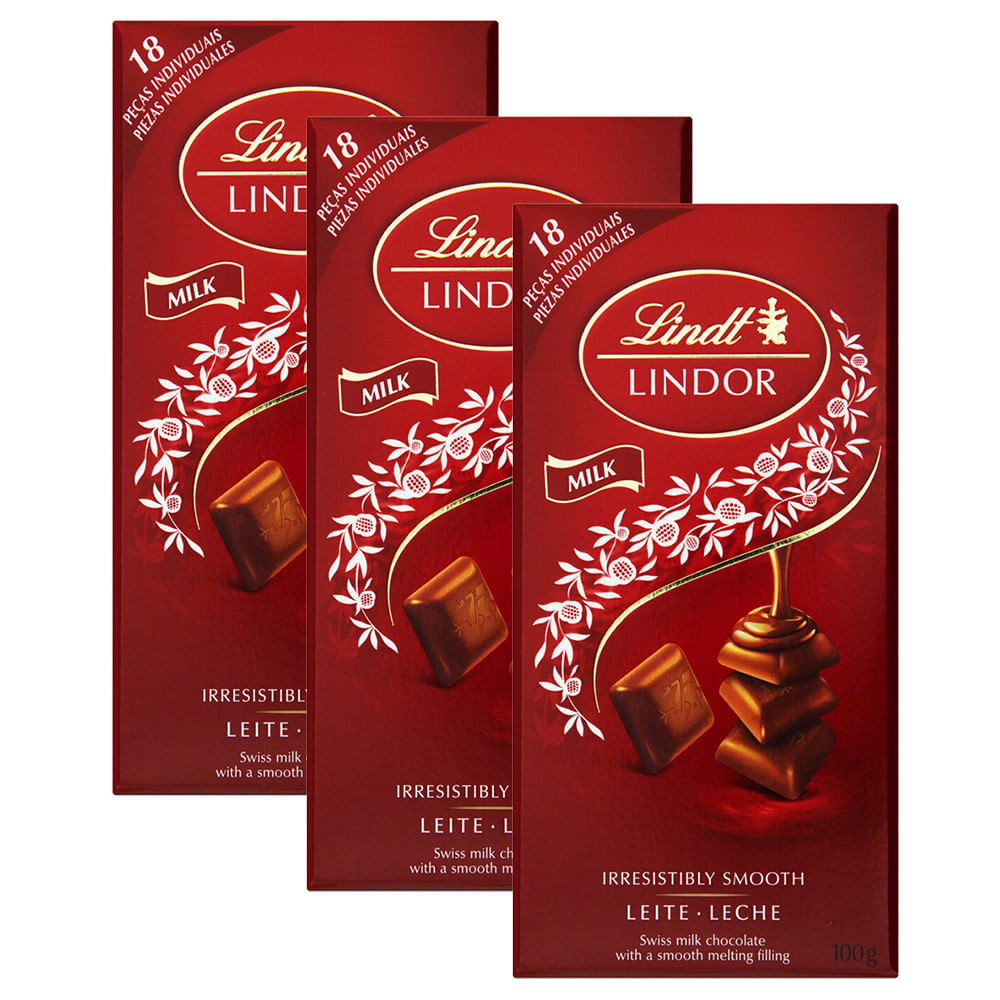 Kit 3 Chocolate Lindt Lindor ao Leite com Recheio Cremoso 100g em Oferta na Shopee