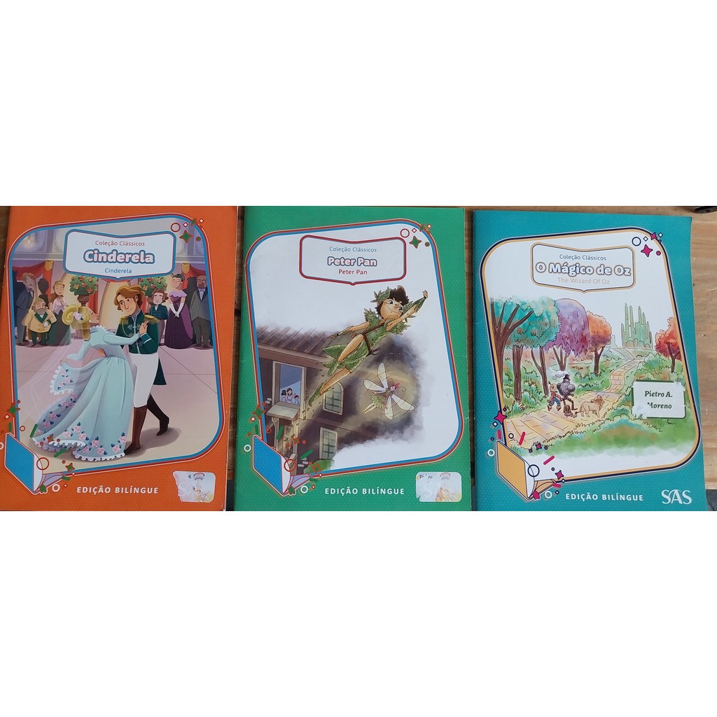 LIVRO,KIT(3),EDIÇÃO BILÍNGUE,1.CINDERELA, (CINDERELA), 2. O MÁGICO DE OZ,(THE WIZARD OF OZ), 3. PETER PAN(PETER PAN),SAS