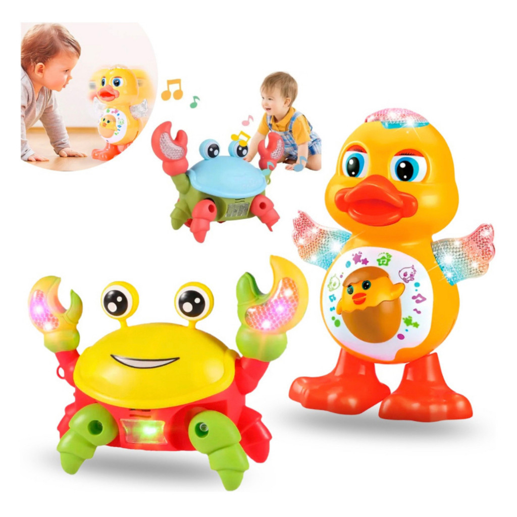 Kit Caranguejo Fujão e Patinho Dançante Brinquedos Infantil Com Luz E Som + Movimento em Oferta na Shopee