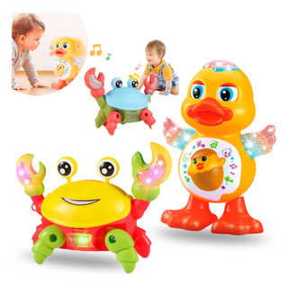Kit Caranguejo Fujão e Patinho Dançante Brinquedos Infantil Com Luz E Som + Movimento
