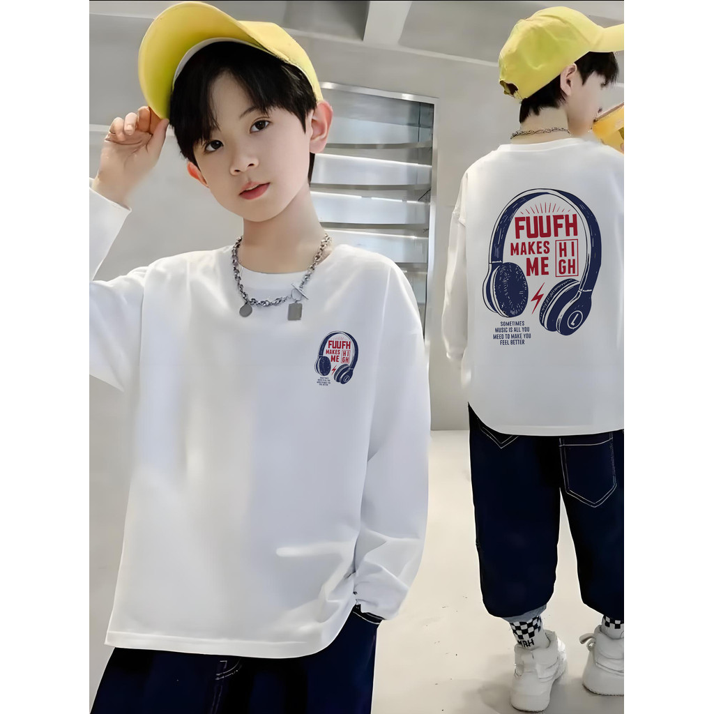 Meninos de manga comprida camiseta primavera outono 2025 novo estilo crianças puro algodão camisa de fundo meninos moda 