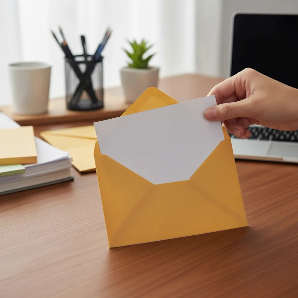 Envelope Visita Amarelo + Cartão Branco 12x8Cm 50 Unidades