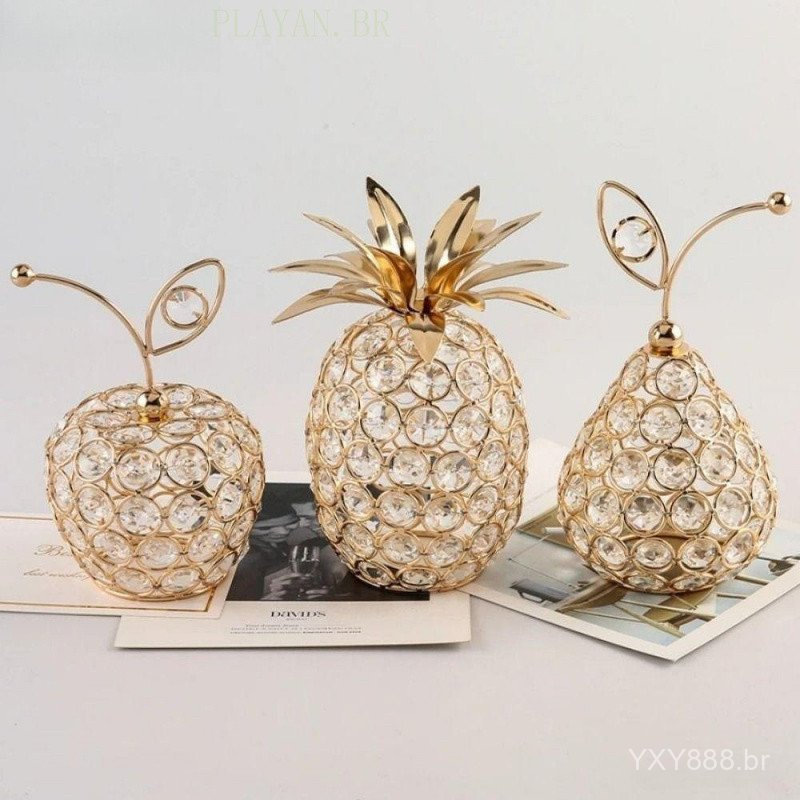 Decorações de pêra de cristal dourado, decorações criativas de frutas artificiais, artesanato de decoração para casa com