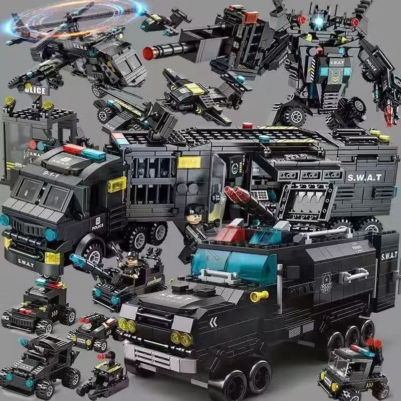 1.000 pçs Lego blocos de construção série militar SWAT Mecha navio de guerra tanque montado brinquedos educativos menino