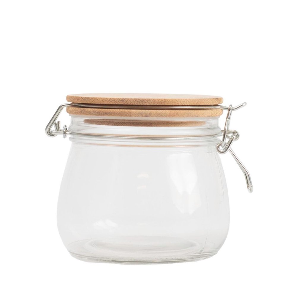 pote de vidro 450ml com tampa de bambu e trava - Mozcada