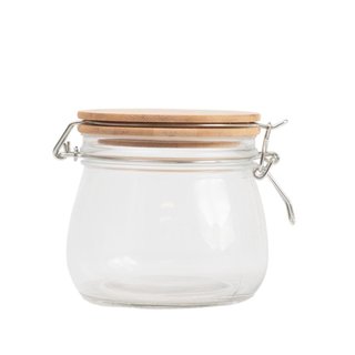pote de vidro 450ml com tampa de bambu e trava - Mozcada