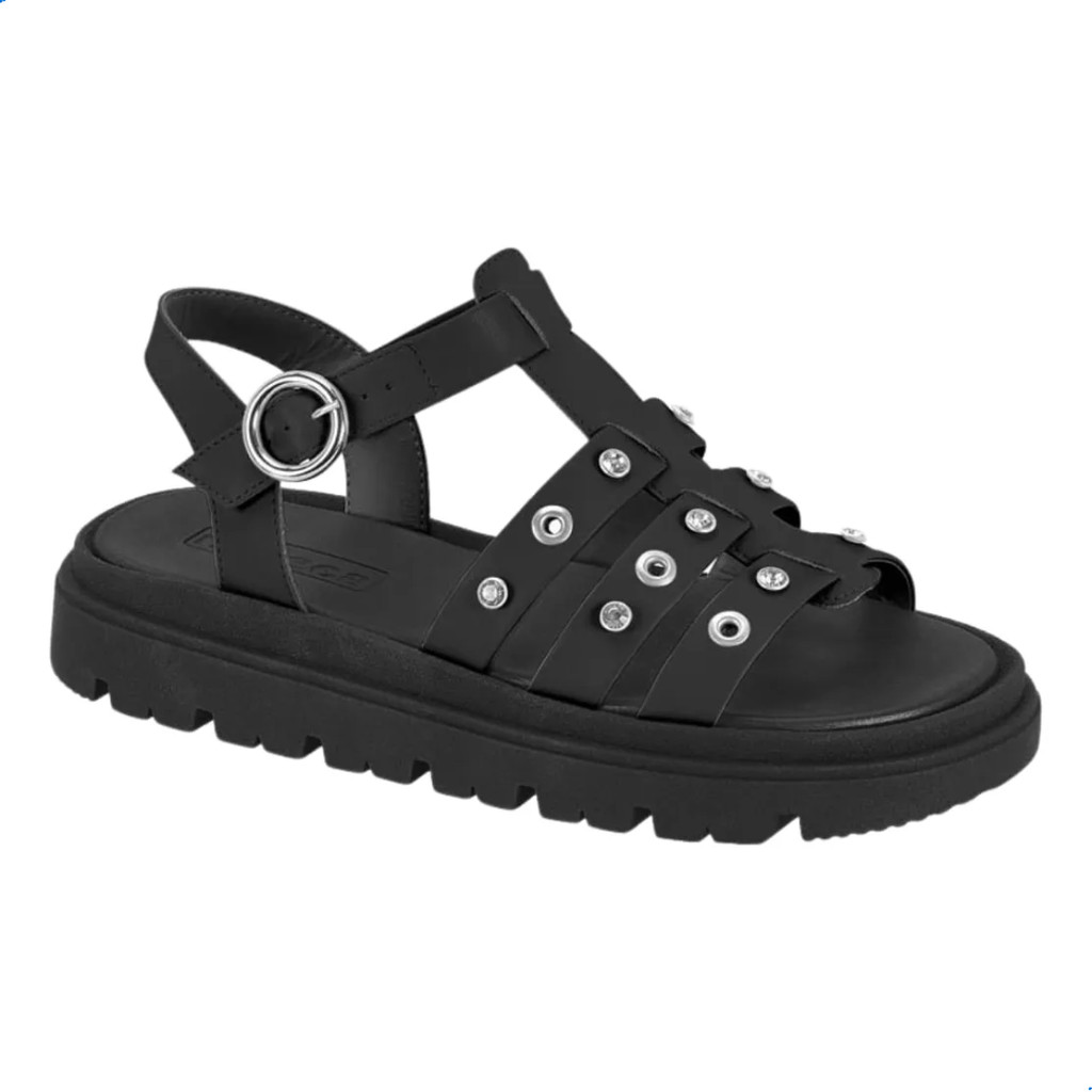 Sandália Feminina Moleca Plataforma Tratorada Tachas metal Flatform Fivela Confortável
