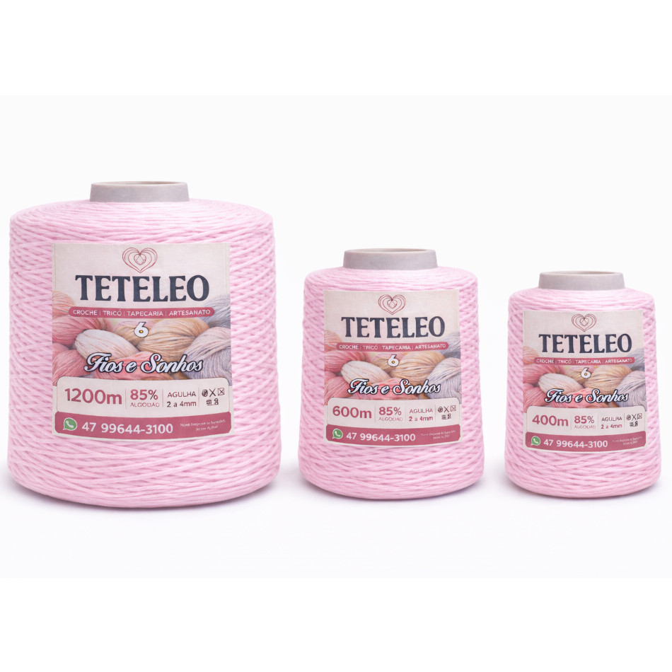 Barbante Antialérgico Sem Poeira Não Desbota TeTeLeo Fio Nº6 – Ideal para Crochê, Tricô e Artesanato Rosa BeBe